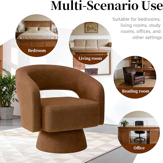 Accent Barrel Chair Set of 1 Modern Chenille FabricClub Chair 360° Swivel Degree Dressing Chair Suitable for Living Room Reading Room Bedrooms Office Orange