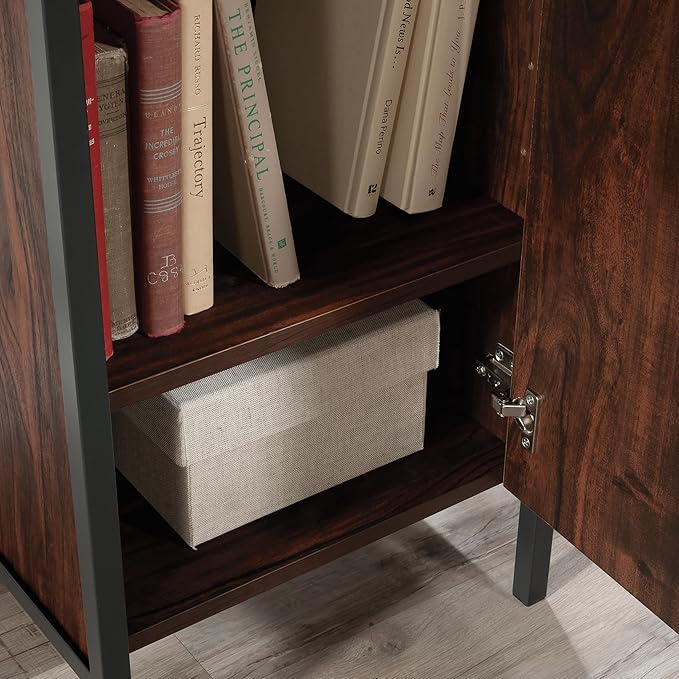 Sauder Market Commons Single Pedestal Desk Rich Walnut Finish