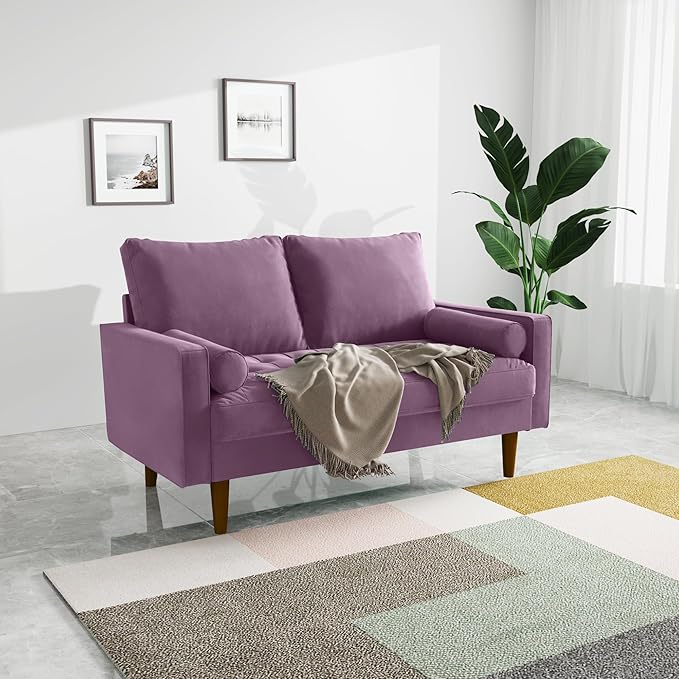 SILKIR Velvet Loveseat Sofa Love Seats Furniture for Small Spaces Mid-Century Modern Loveseats for Living Room Love Seat Couch 58 Inches Lavender