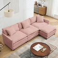Modular Sectional Sofa108.27'' Modern Sofa Sleeper Couch with 3 Seat &amp 1 Ottoman &amp 3 pillows Sofa SetComfy Cloud Couches with Movable Ottoman Deep Seat Sofa for Living Room Chenille (pink L