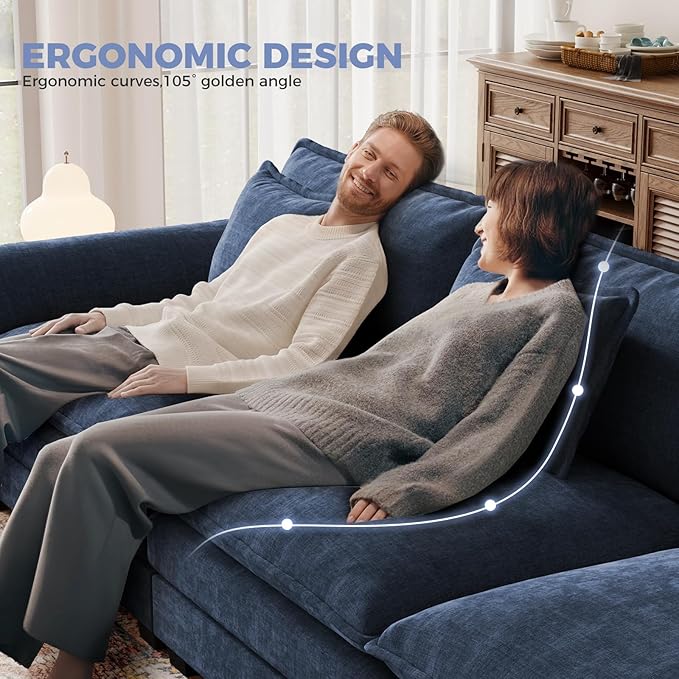 CDCASA 120 Modular Sectional Sofa Comfy Cloud Couch with 3 Movable Ottomans Oversized 6-Seater Chenille Deep Seat Sofa Bed for Living RoomBedroom Blue