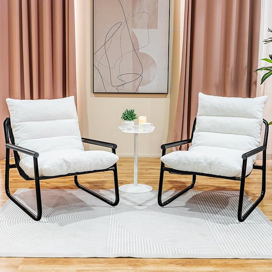 Accent Chair with Arms Living Room Chair with Cushion Comfy Chairs Padded Patio Leisure Lounge Chair Sturdy Comfy for Reading Nook &amp Bedroom 200Lbs Capacity(White 1-2)