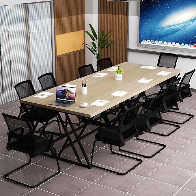 Tangkula 59 Computer Desk Set of 4 Home Office Desk with Heavy-Duty Metal Frame &amp Crossbar Executive PC Workstation 5 FT Conference Room Table Rectangular Meeting Table (Grey)
