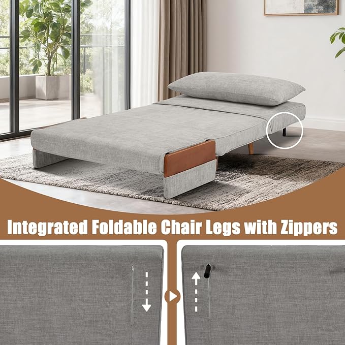3 in 1 Sleeper Chair Bed Foldable Convertible Chair with Armrest Thickened Cushion and Sponge OTE Fabric Adjustable Backrest Upholstered Accent Sofa for Apartment/Bedroom/Office - Dark Grey