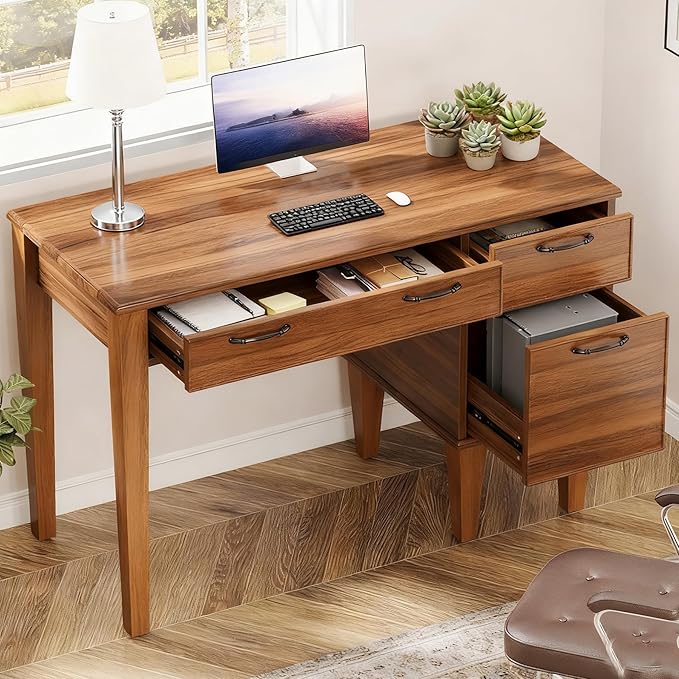 Tribesigns Farmhouse Computer Desk with 3 Drawers 47 Office Desk with File Storage Writing Table for Home Bedroom Study Room Brown