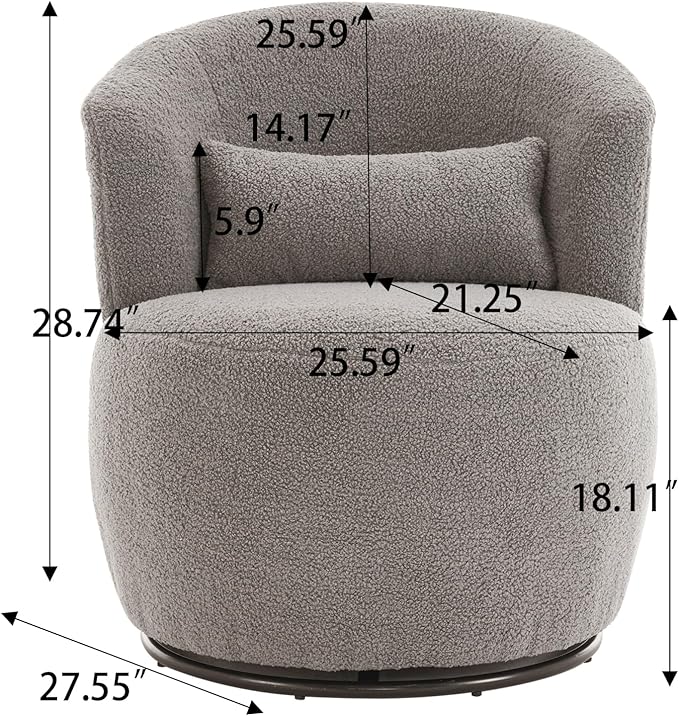 Leavader Contemporary Swivel Accent Chair - 360° Rotation White Plush Sofa Chair Modern Round Armchair with Metal Base for Nursery Living Room Lounge (Grey)