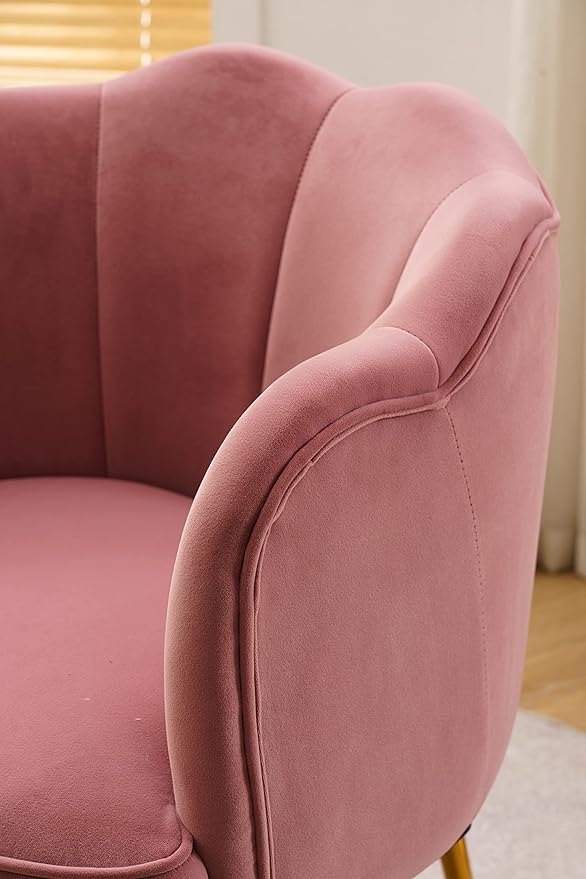 Shell Shape Velvet Fabric Armchair Accent Chair with Gold Legs for Living Room BedroomPink