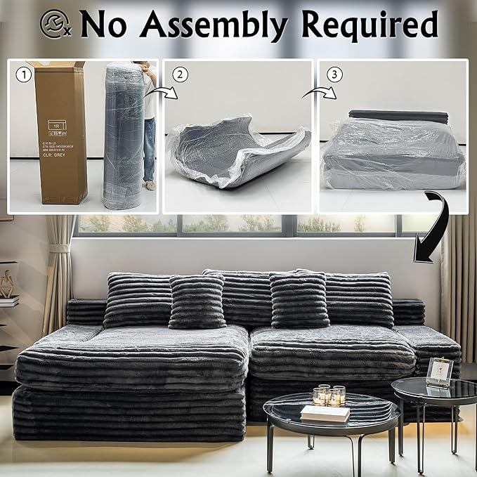 Grey sectional couches for Living Room-Corduroy Couch118 Cloud Sectional Couch with L-Shape Chaise Modern Modular Sofa Deep Seat Comfort No Assembly Required