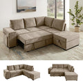 VANOMi 94 Sectional Sleeper Sofa with Pull Out Couch Comfy 6 Seater L Shaped Modular Sofa with Storage Ottoman Modern Convertible Chenille Cloud Couches for Living Room Apartment Camel