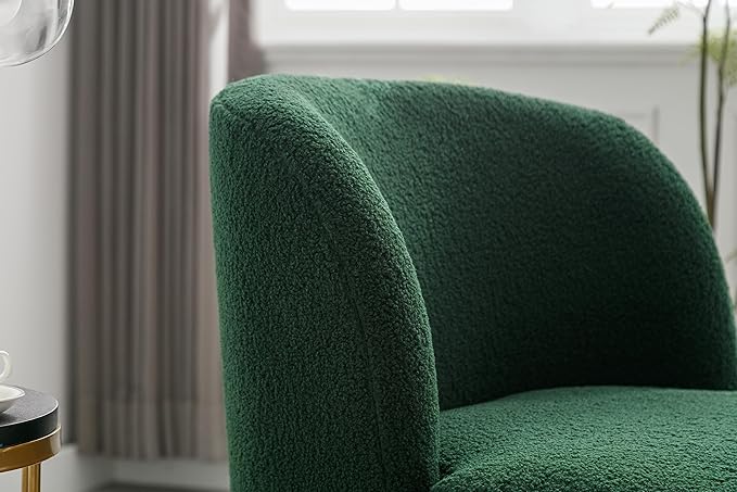 28.4 W Accent Chair Upholstered Curved Backrest Reading Chair Single Sofa Leisure Club Chair with Golden Adjustable Legs for Living Room Bedroom Dorm Room (Green Boucle)