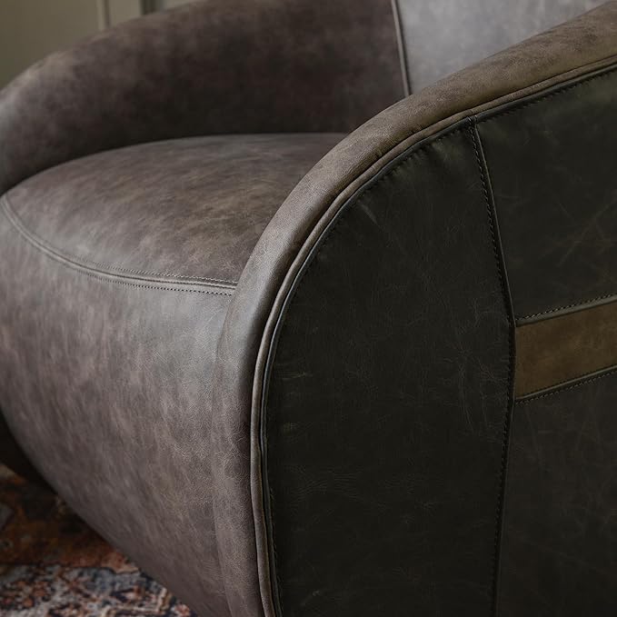 Two-Tone Leather Swivel Barrel Chair Accent Chair with Solid Wood Frame No Assembly for Living Room or Office (Dark Grey)
