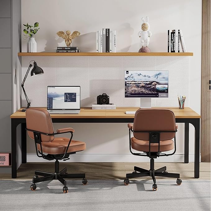 78 Two Person Computer Desk with Drawers Long Double Home Office Desk with with Storage Shelves Large Gaming Study Writing Table Workstation for Office (Walnut+Black)