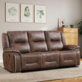 EBELLO Faux Leather Manual Recliner 3 Seater Reclining Sofa Chair 3 Seat Sofa Couch with Hidden Cup Holders Vintage Rivet Mid-Century Design for Living Room Meeting Room Brown