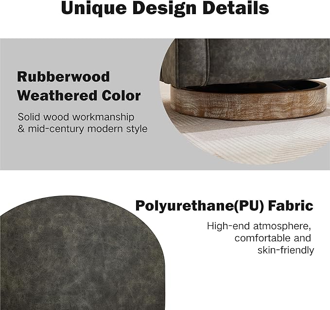 Chifee &amp Vingol 29.1 PU Leather Swivel Accent Chair Mid Century Retro Barrel Chair with Solid Wood BaseGrey