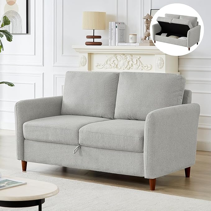 Loveseat Sofa56 Love Seat with Storage SpaceModern Small Couches for Small SpacesCozy Couch and Loveseat Sets for Living Room2 Seater Couch for Bedroom(Light Gray 56.5''-2seat)