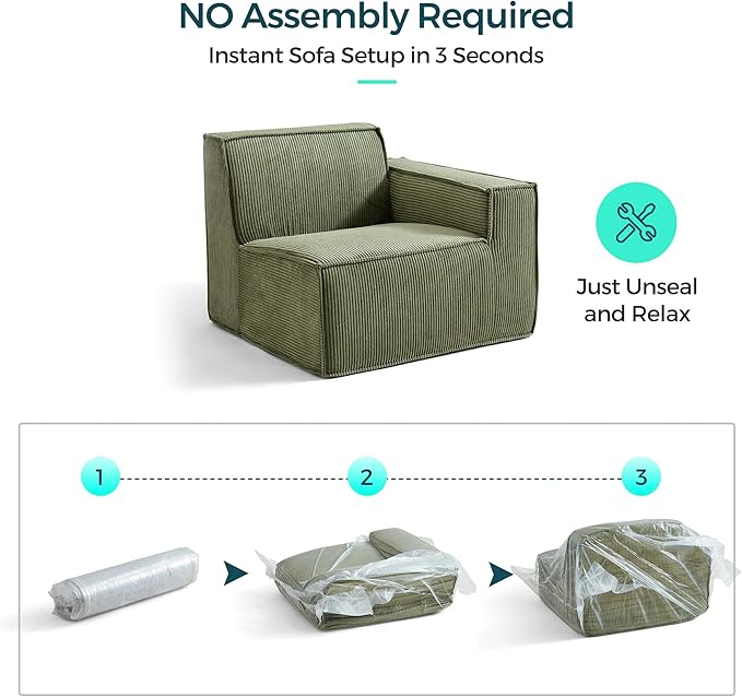 LINSY HOME Modular Sectional Sofa 76 Boneless 2-Seat Loveseat Sofa Couch Comfy Corduroy Sectional Cloud Couches for Living Room No Assembly Required Green