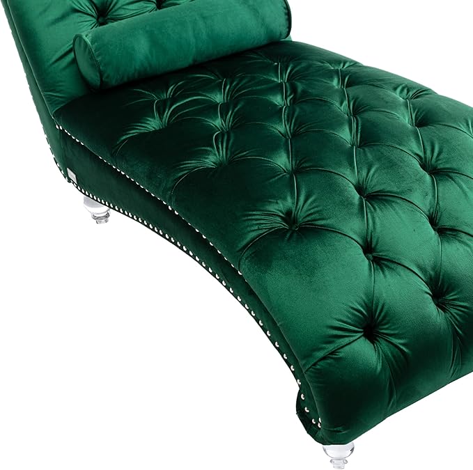 Leisure Velvet Concubine Sofa Accent Sofa Chaise Reclining Lounger Barrel Sofa with Acrylic Feet (Green)