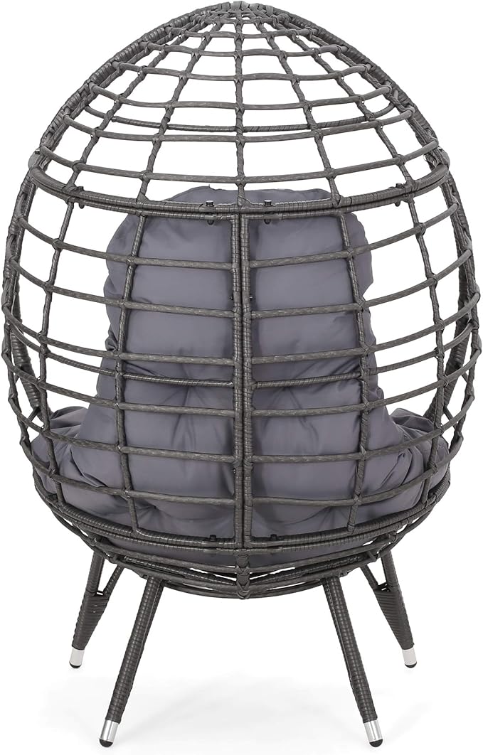 GDFStudio Noble House Savin Wicker Teardrop Chair in Gray and Dark Gray