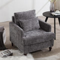 Modern Accent Chair Living Room Upholstered Chenille Armchair with Waist Pillow Single Sofa for Living Room Bedroom Office Grey