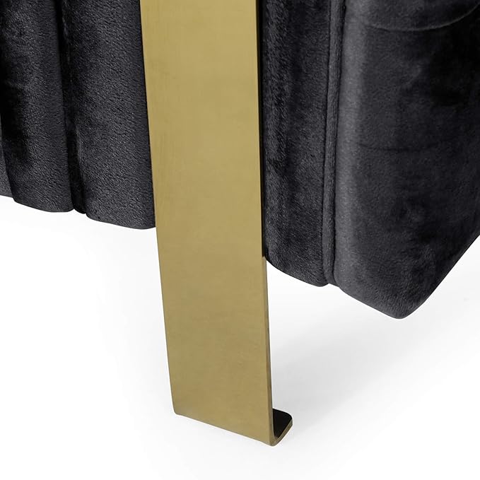 83.75''Velvet Sofa Couch Comfy Couches for Living Room Button Tufted Upholstered Oversized Loveseat Sofa with Gold Iron Legs Modern Deep Seat Furniture for Office Apartment Black