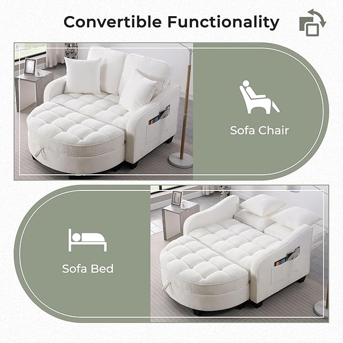 DEINPPA Oversized Accent Sofa Chair with Storage Ottoman Chenille Upholstered Comfy Chair with Throw Pillows for Living Room Reading Room Bedroom-Beige