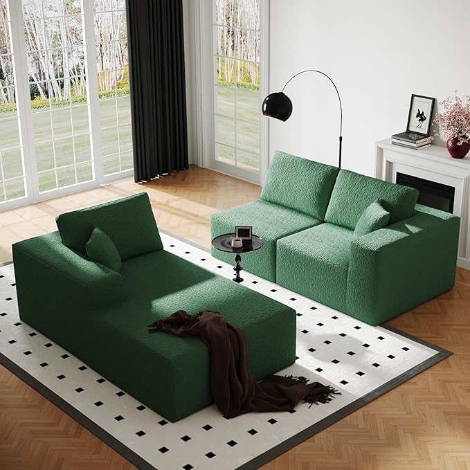 108 Cloud Modular Sectional Couch with L-Shape Chaise Modern Sectional Sofa with Deep Seat Couch Ultra Soft Knit Fabric Couches for Living Room No Assembly Required Left Facing Chaise (Green)