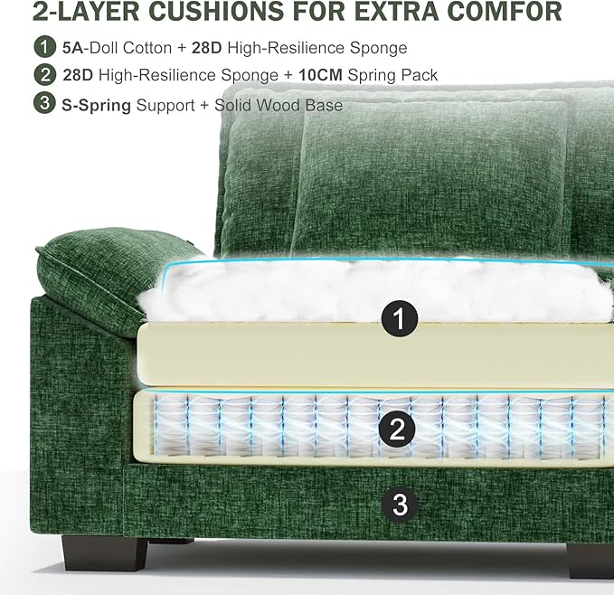 CDCASA Oversized Accent Chair with Ottoman Chenille Comfy Cloud Sofa Chair with Large Seat and Upholstered Armrests Modern Extra Wide Armchair Reading Chairs for Bedroom Living RoomSet of 2Green