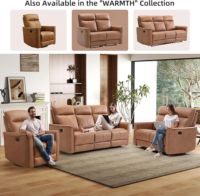 CANMOV Manual Loveseat Recliner Sofa Wall-Hugger 2 Seat Reclining Love Seat Couches Leathaire Reclining Sofa Set Double Seater Recliner Chair for Living Room Office Apartment Brown