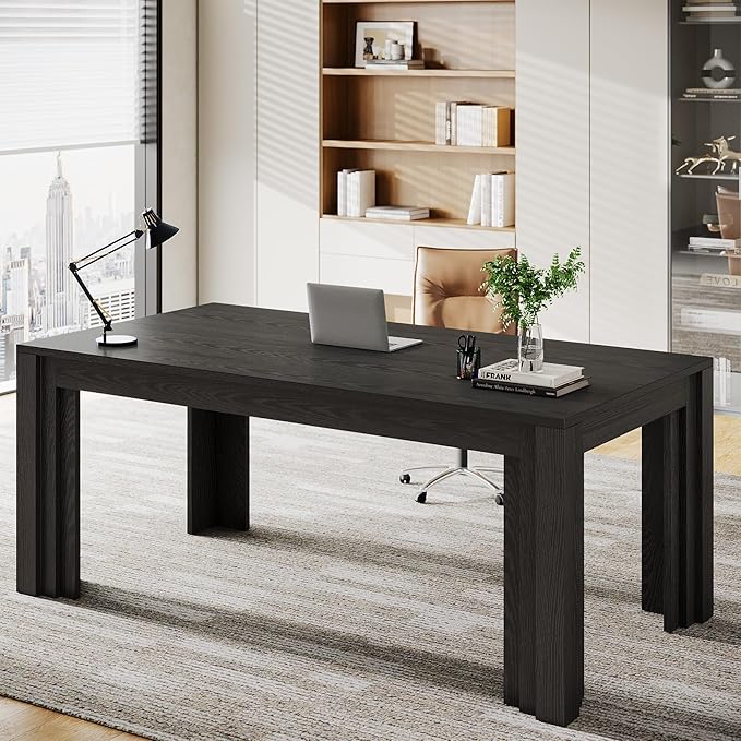 Tribesigns 63-Inch Executive Desk Large Home Office Computer Desk with Heavy Duty Legs Modern Study Writing Table Business Workstation for Home Office Conference Room Black