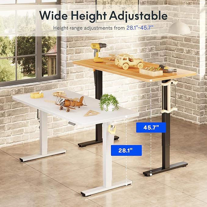FLEXISPOT Electric Adjustable Workbench 48x30 Inches Ergonomic Worktable with Drawer for Garage Workshop Office and Home Spacious Desktop for Woodworking Sewing and Crafts White 3 Packages