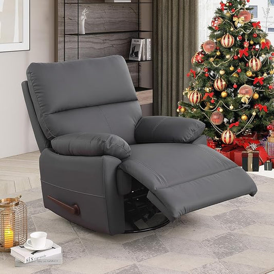Manual Recliner Chair with Lever Handle 360° Swivel Elderly Rocker Recliner Chairs Single Seat upholstered Recliner Sofa Chair for Living Room Apartment (Dark Grey)