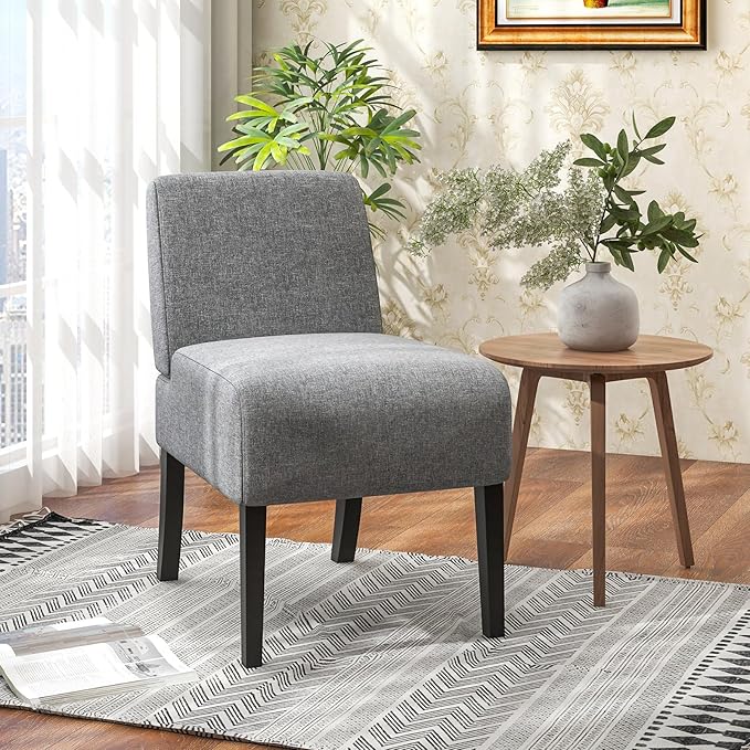 Giantex Armless Accent Chair Set of 4 Upholstered Living Room Chair with Rubber Wood Legs Modern Slipper Side Chair Reading Chair for Living Room Bedroom Waiting Room Office Small Spaces Grey
