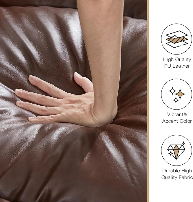 LEVNARY Compact PU Leather Sofa Set 3 Piece Small Space Couch Set with 3-Seater Loveseat &amp Armchair Comfortable Nailhead Trim Living Room Furniture for Apartment Office Guest Room (Brown)