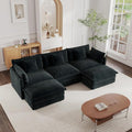 Setawix Modern Modular Sectional Sofa 111.5 Upholstered Chenille 3-Seater with 2 Movable Ottomans Comfy U-Shaped Sofa Oversized Deep Seat Cloud Couch with 5 Pillows for Living Room Black
