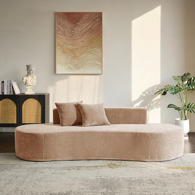 94.5 Modern Curved Sofa 3-Seater Comfy Foam Couch with 2 Pillows Frameless &amp No Assembly Required Cloud Couch for Living Room Pink