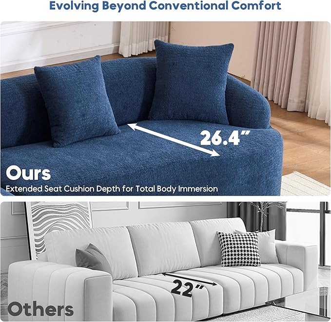 99 Curved Sectional Sofa with Chaise Modern Luxury Chenille Cloud Couch for Living Room Heavy Duty Oversized Deep Seat 3-Seater 700lbs/Seat Weight Capacity No Assembly Antique Blue