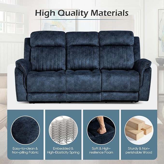 Zero Gravity Power Reclining Sofa with Adjustable Headrest Electric Reclining Couch with Wireless Charge USB Ports Power Loveseat Recliner Sofa for Living Room (Blue-Sofa)