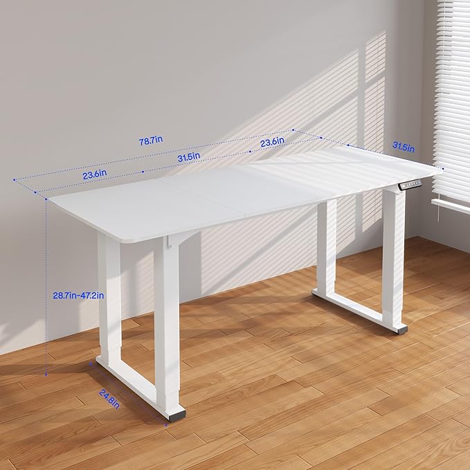 FLEXISPOT E6Q 4 Legs Standing Desk 78 x 32 Inch Adjustable Height Desk with Splice Board Home Office Sit Stand Up Desk White Top + White Frame