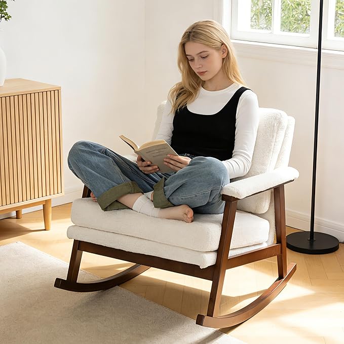 WakZero Accent Chair Comfy Rocking Nursery Armchair Glider Rocker Mid Century Modern Accent Chairs Upholstered for Living Room/Bedroom