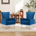 LSSPAID Velvet Accent Chairs Set of 2 Modern Fabric Upholstered Living Room Chairs Armchairs with Wing Back and Metal Legs Navy Blue