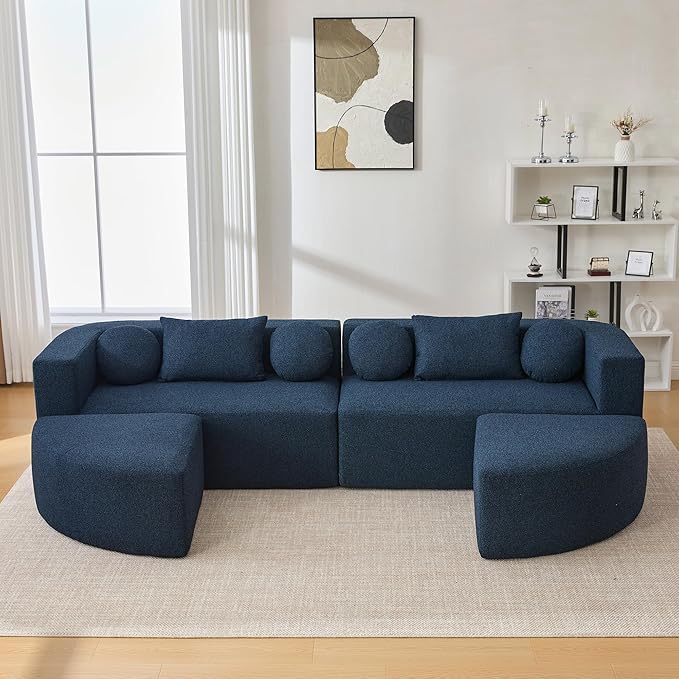 Boneless Couch Modular Sectional Sofa 114.9 Free-Combined Sofa Couch Sofa Bed Compression Sofa with Deep Seating and Curved Design for Living Room (Blue#20)