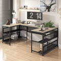 82 Inch U Shaped Desk with 3 Spacious Desktop Gaming Computer Desk with Four Storage Shelves Monitor Stand Corner Computer Desk Office Desk with Convenient Storage for Home Office (Gray * 98)