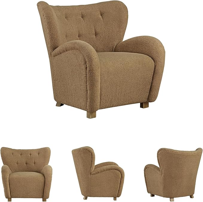 Signature Design by Ashley Larbell Contemporary Faux Shearling Tufted Upholstered Accent Chair with Wingback Light Brown