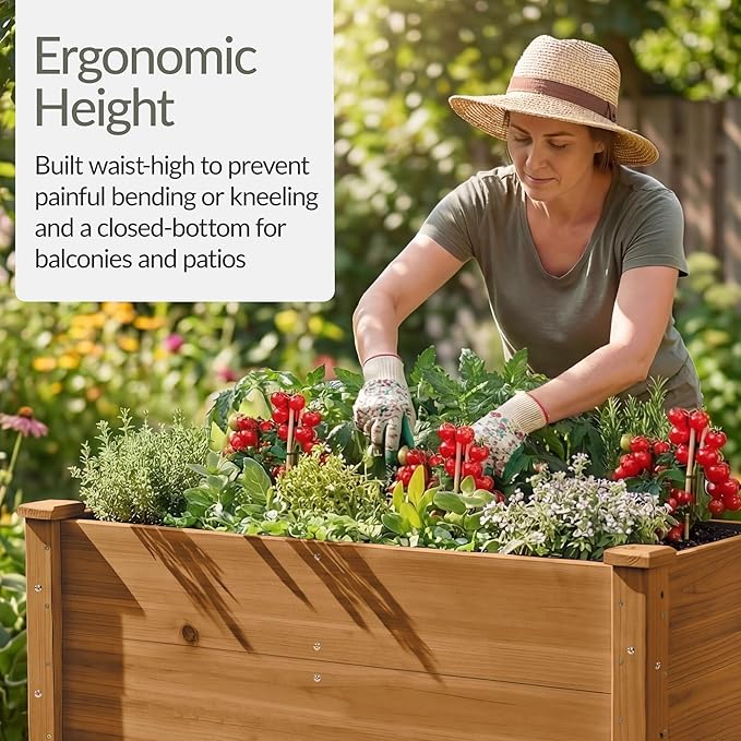 Best Choice Products 48 x 24 x 30 Raised Garden Bed with Extra Deep 16 Depth Elevated Wood Planter Box Stand for Backyard Patio Balcony Natural Fir Wood - Acorn Brown