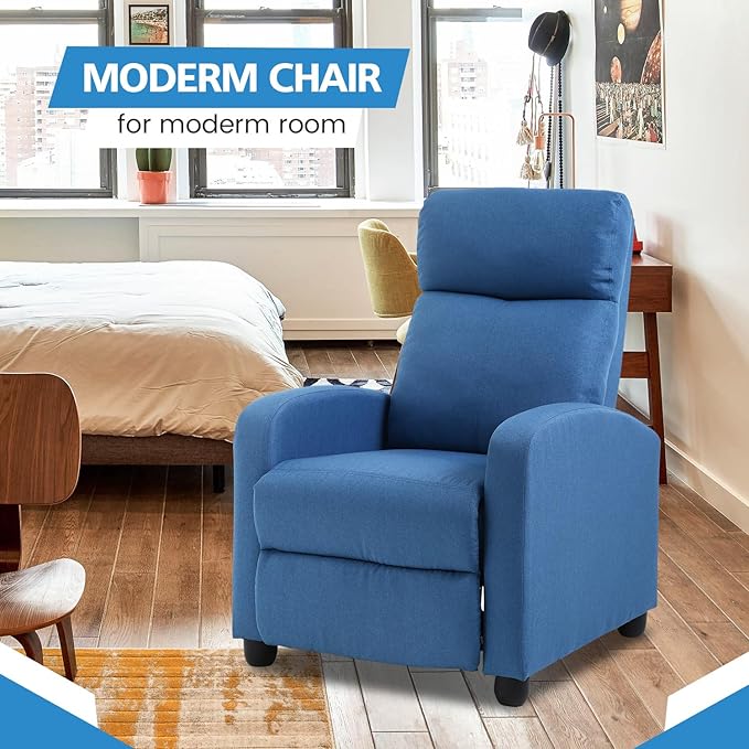Recliner Chair for Adults Living Room Chairs Reading Chair with Fabric Padded Seat Backrest Modern Reclining Easy Lounge Bedroom Chair Recliner Chair for Bedroom (Blue)