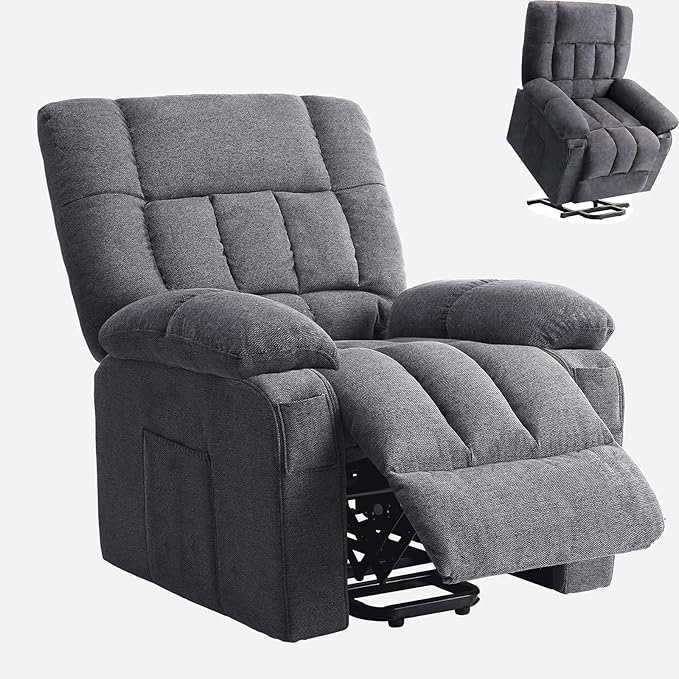 Power Lift Recliner Chair for Adult with Heated and Full Body Massage Glider Nursery Chair with Cup Holder and USB Charge Port Oversided Swivel Rocker Recliner for Living/Study/Bedroom Room Grey