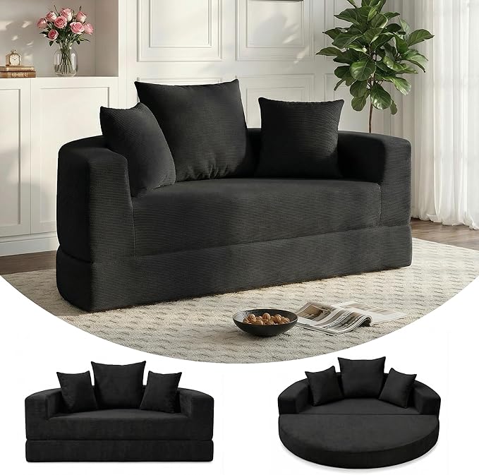 Casaphoria Modern Futon Sofa Bed67 Inch Wide Folding Couch with Wide Armrests and PillowsConvertible Lounger for ApartmentGuest RoomDaybed(Black)