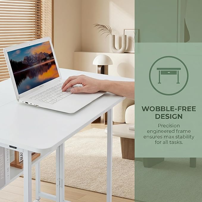 Mobile Small Rolling Computer Desk Folding Laptop Cart Table with Wheels Portable Foldable Desk for Small Spaces Compact Rolling Office for Couch Bed Study Home (White31.5L × 22.9W × 29.53H)
