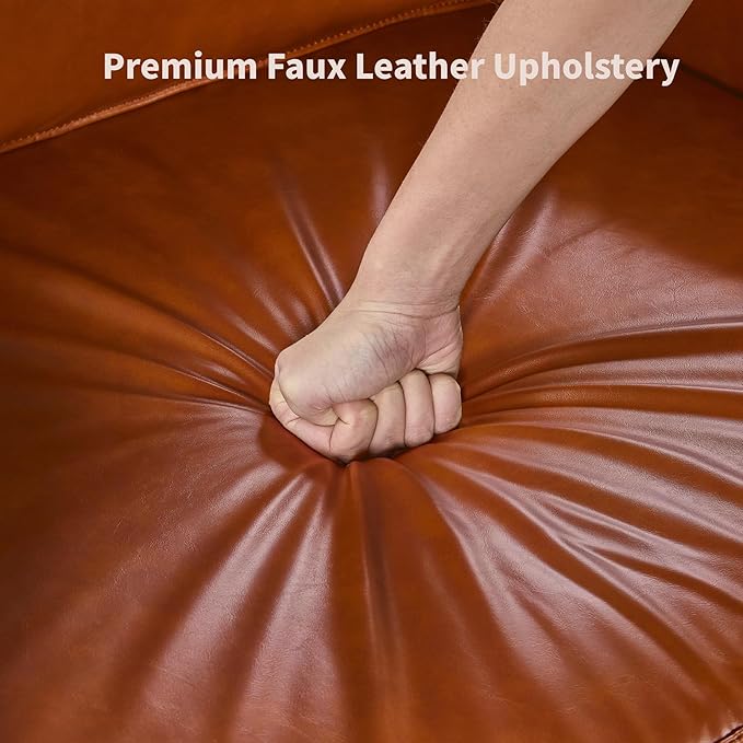 Faux Leather Armchair for Living Room Mid-Century Accent Chair with Deep Seat Cushion Upholstered Comfy Reading Chair Single Sofa Chair for Bedroom Apartment Office Caramel