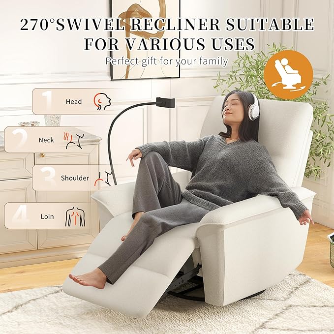 Power Swivel Rocker Recliner Chair for Nursery Upholstered Glider Rocking Chair with Phone HolderUSB Ports Small Recliners for Small Spaces Living Room Bedroom